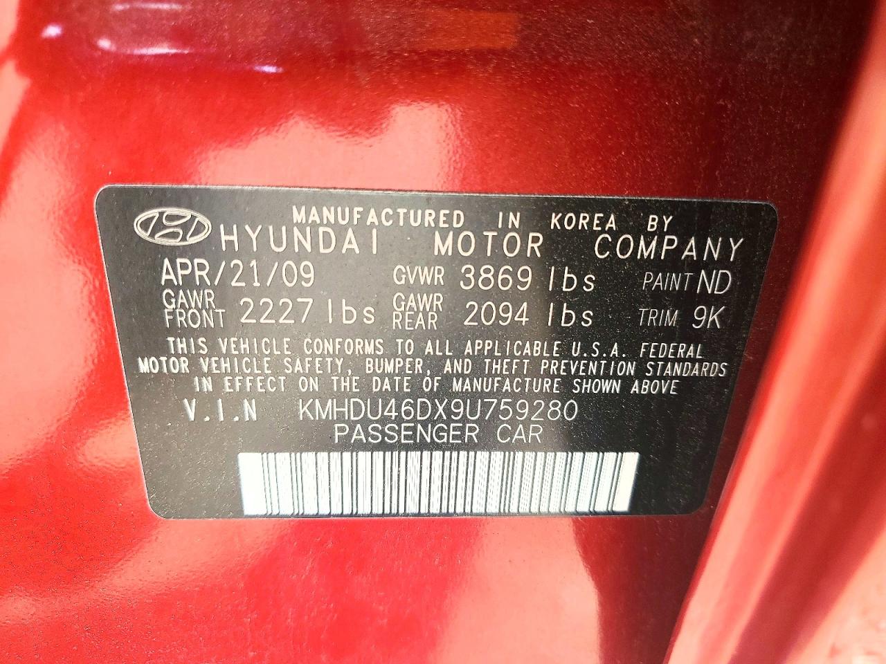2009 HYUNDAI ELANTRA GLS photo 23