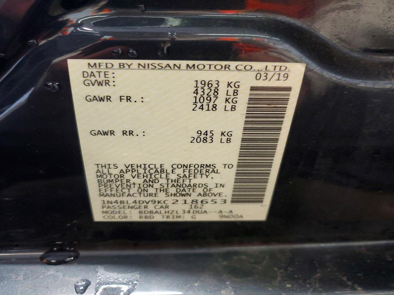2019 NISSAN ALTIMA SV photo 12