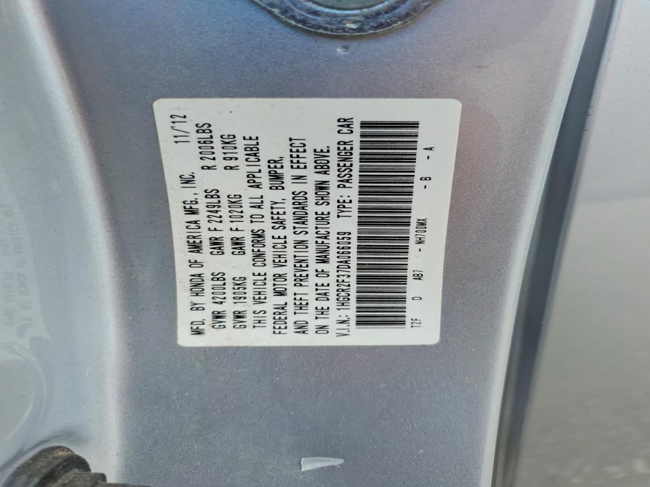 2013 HONDA ACCORD photo 12