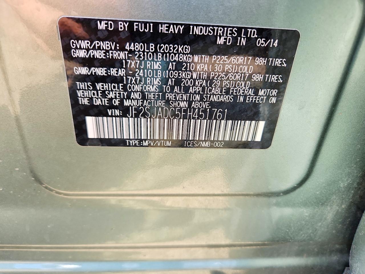 2015 SUBARU FORESTER 2.5I PREMIUM photo 13