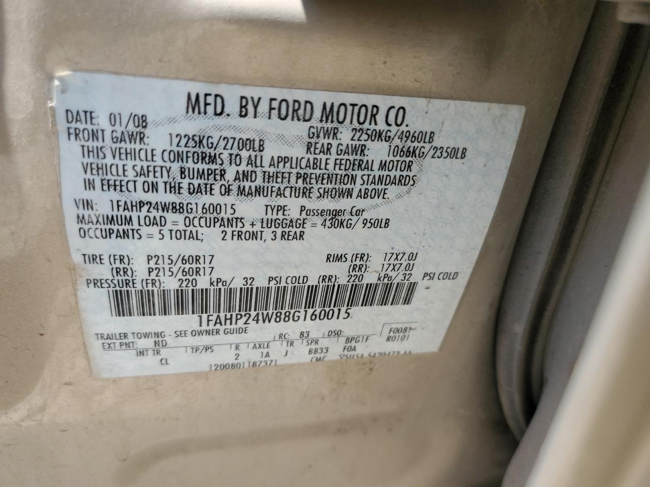 2008 FORD TAURUS SEL photo 23