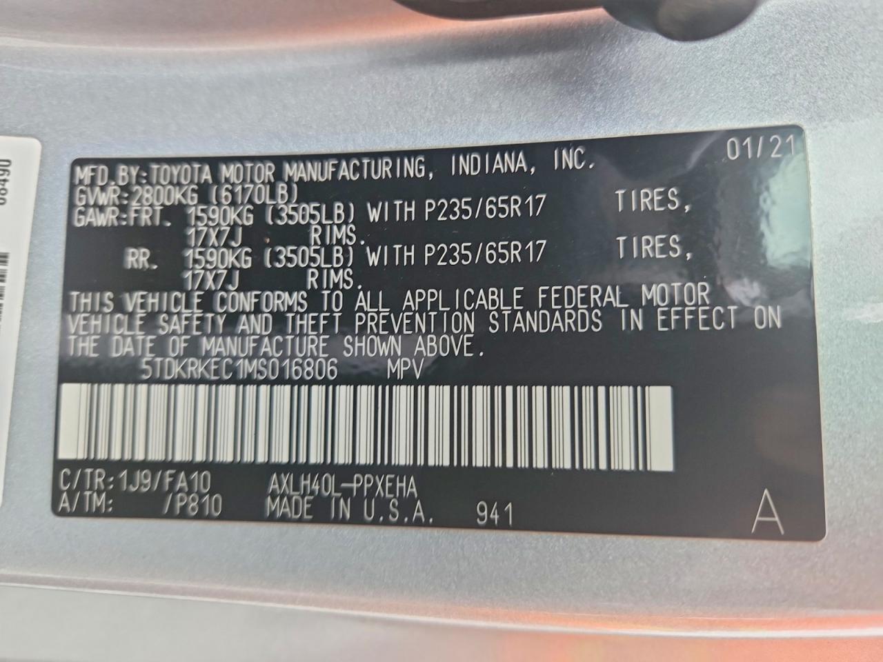 2021 TOYOTA SIENNA LE photo 13