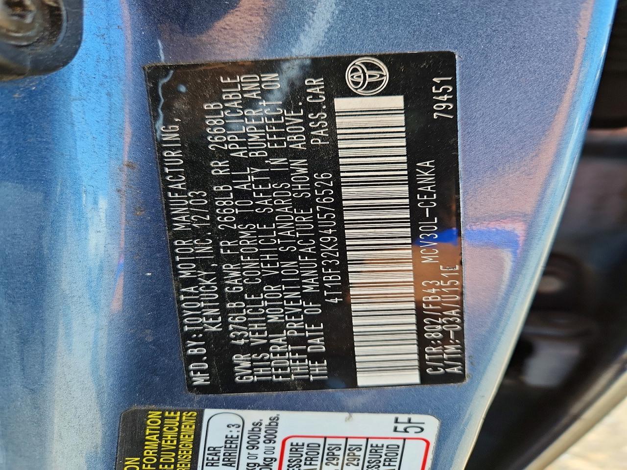 2004 TOYOTA CAMRY LE V6 photo 23