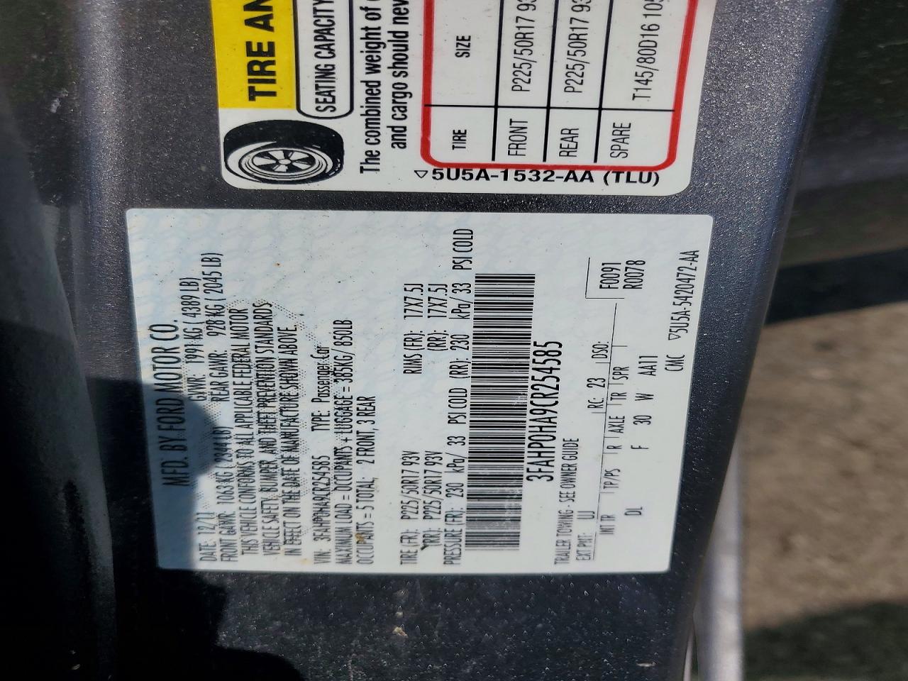 2012 FORD FUSION SE photo 34