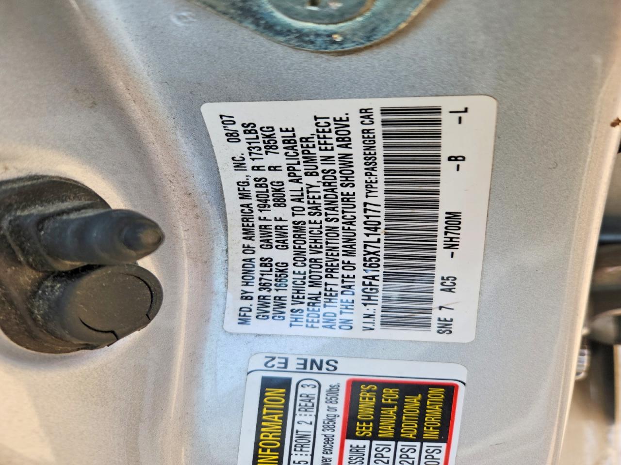2007 HONDA CIVIC LX photo 23