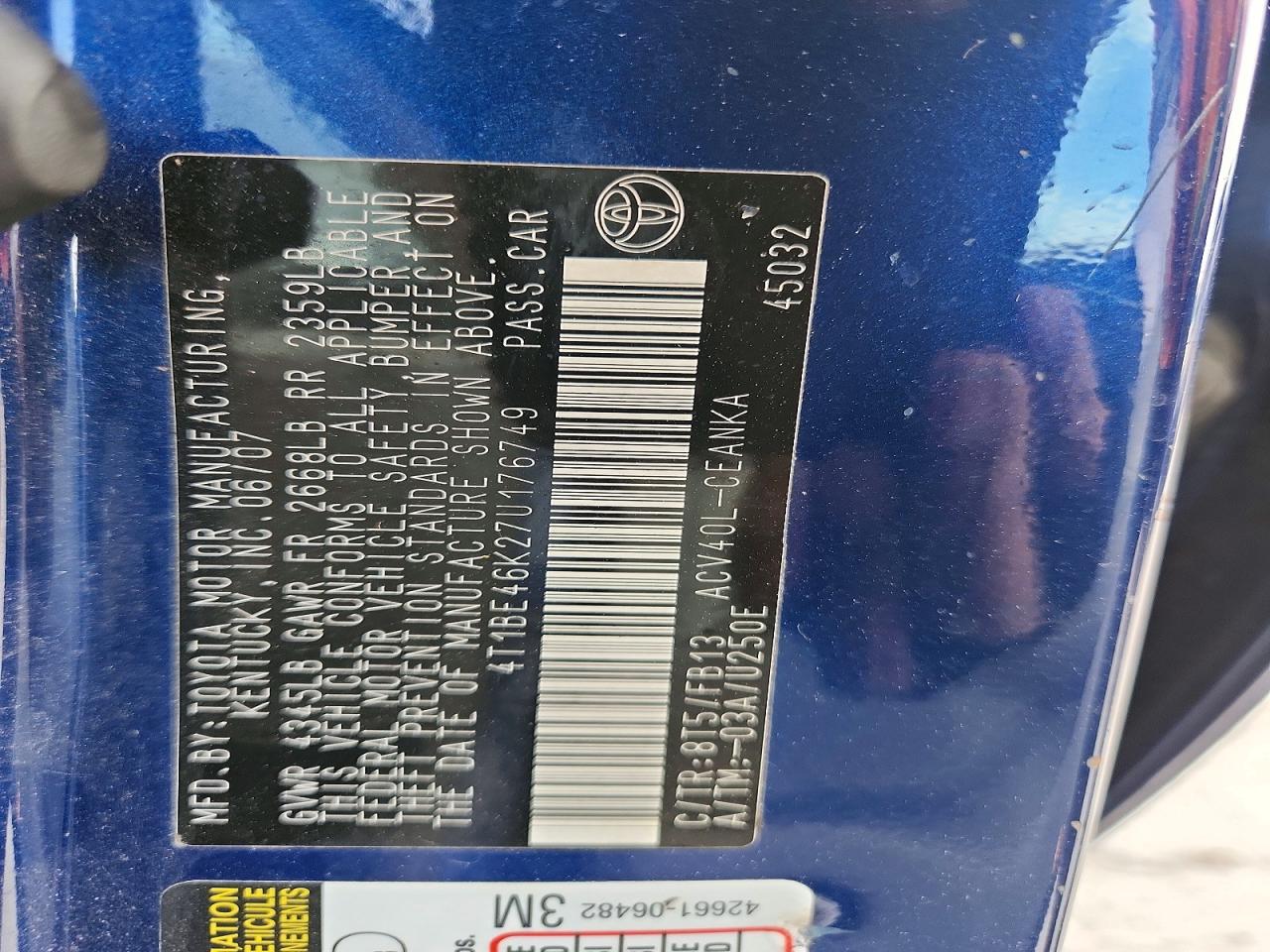 2007 TOYOTA CAMRY LE photo 23
