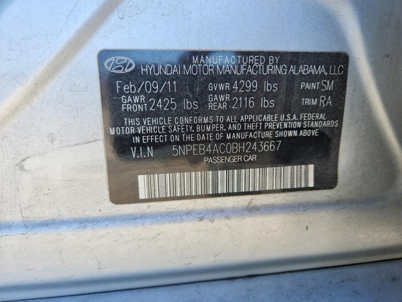 2011 HYUNDAI SONATA GLS photo 23