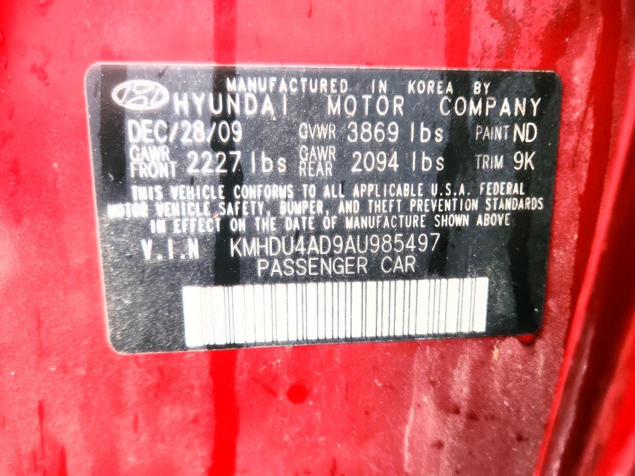 2010 HYUNDAI ELANTRA GLS photo 12