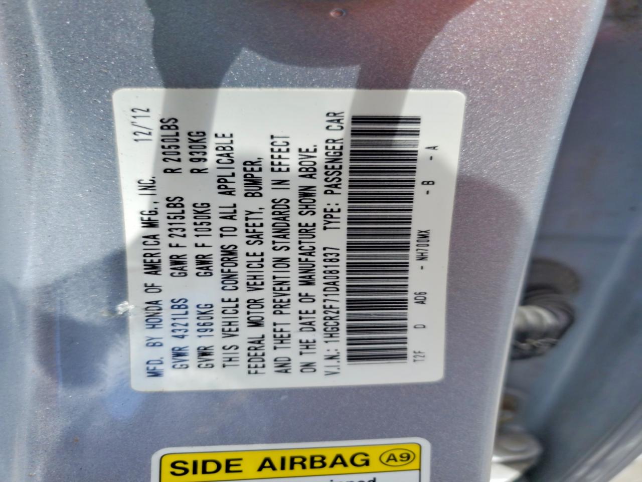 2013 HONDA ACCORD EX photo 23