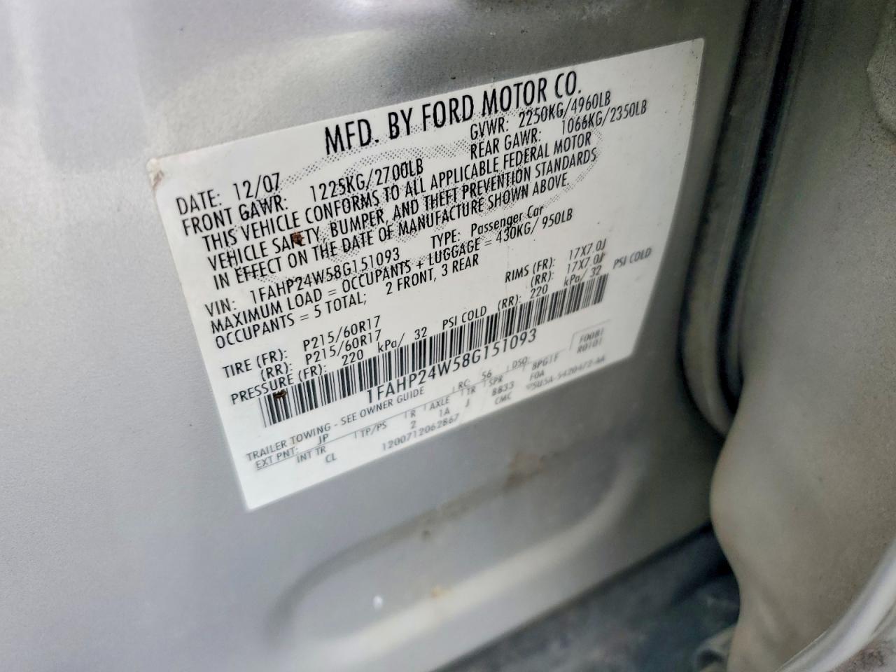 2008 FORD TAURUS SEL photo 23