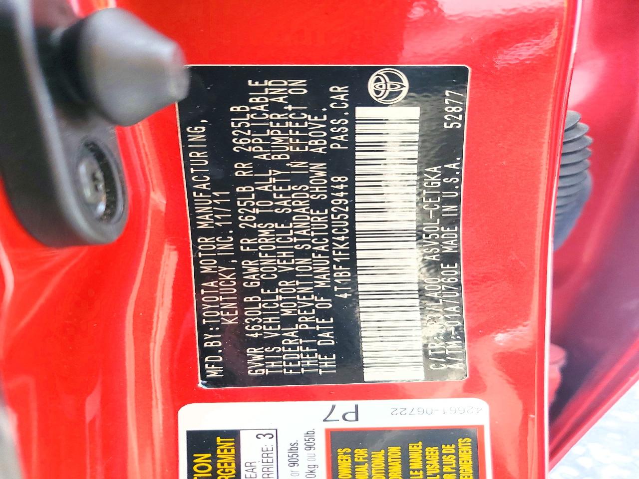 2012 TOYOTA CAMRY XLE photo 37