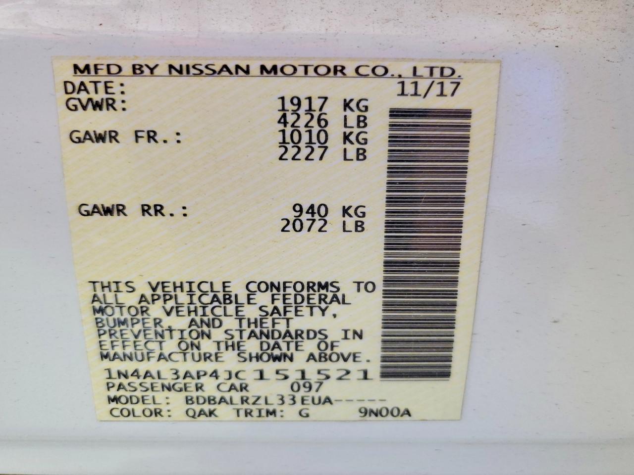 2018 NISSAN ALTIMA 2.5 SL photo 12
