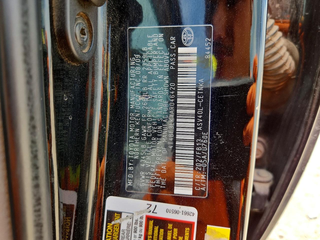 2010 TOYOTA CAMRY LE photo 12