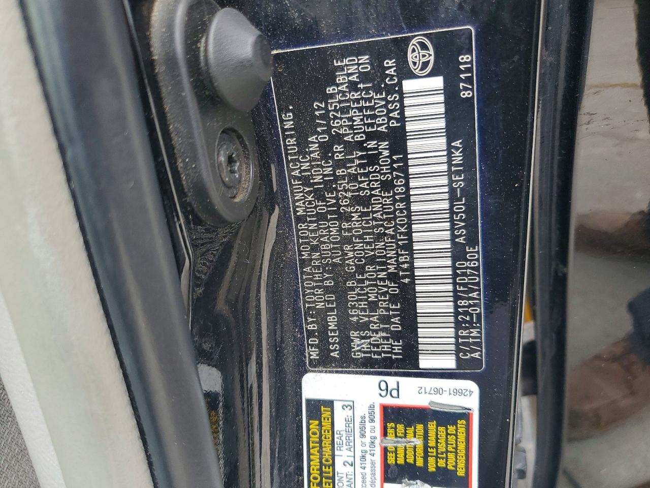 2012 TOYOTA CAMRY LE photo 37