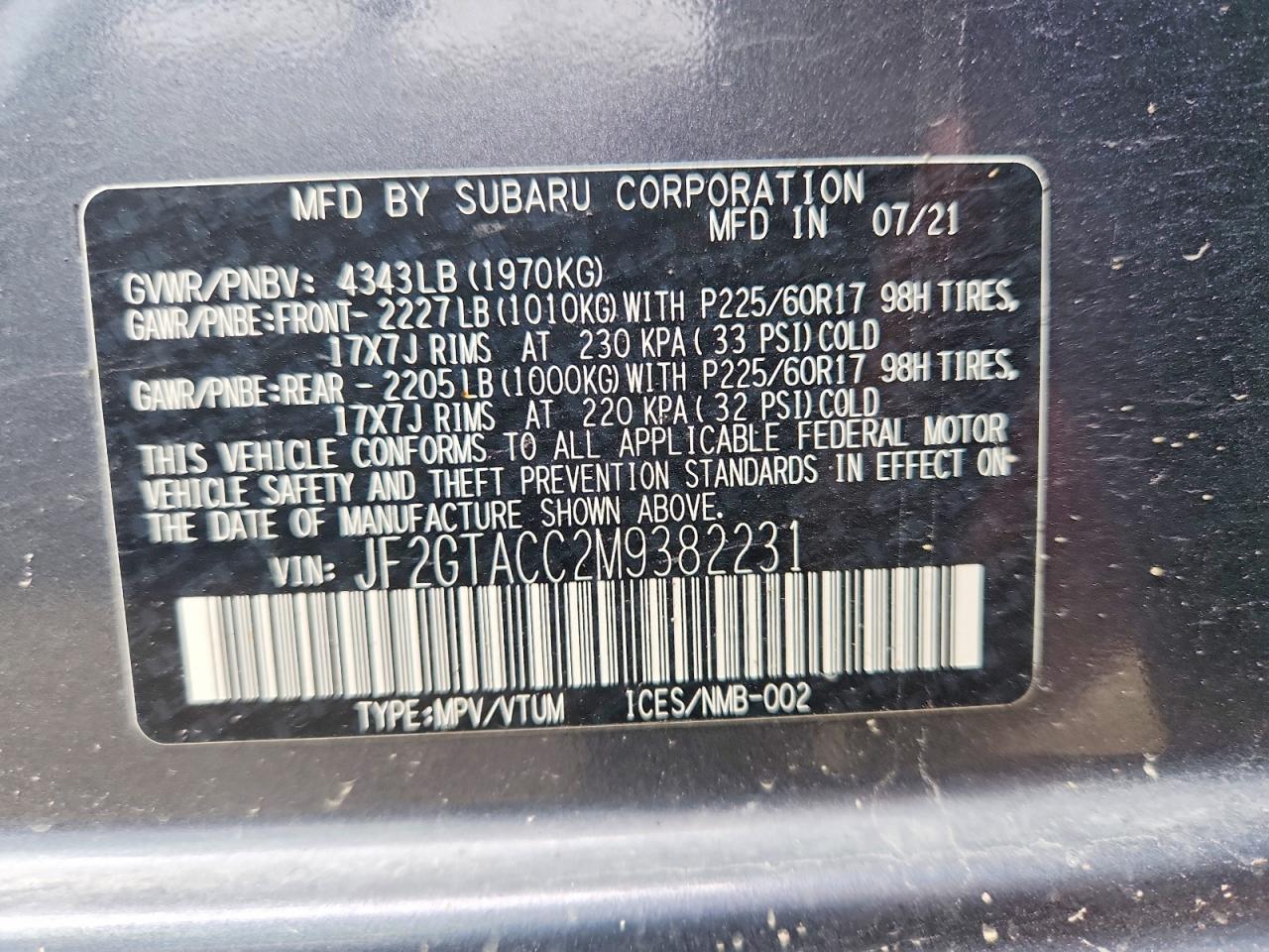 2021 SUBARU CROSSTREK PREMIUM photo 37