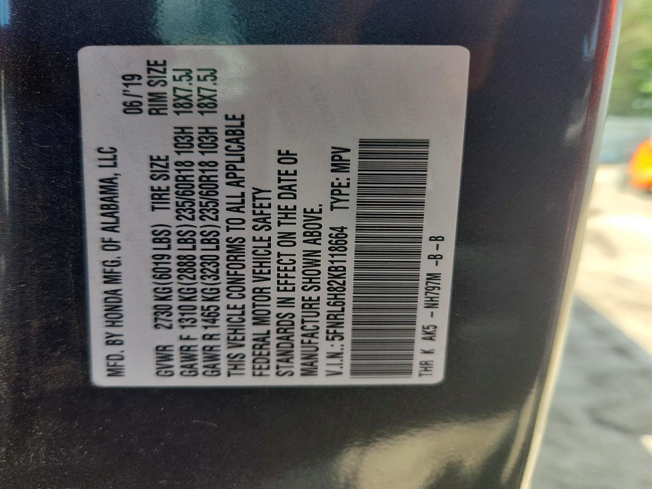 2019 HONDA ODYSSEY TOURING photo 14