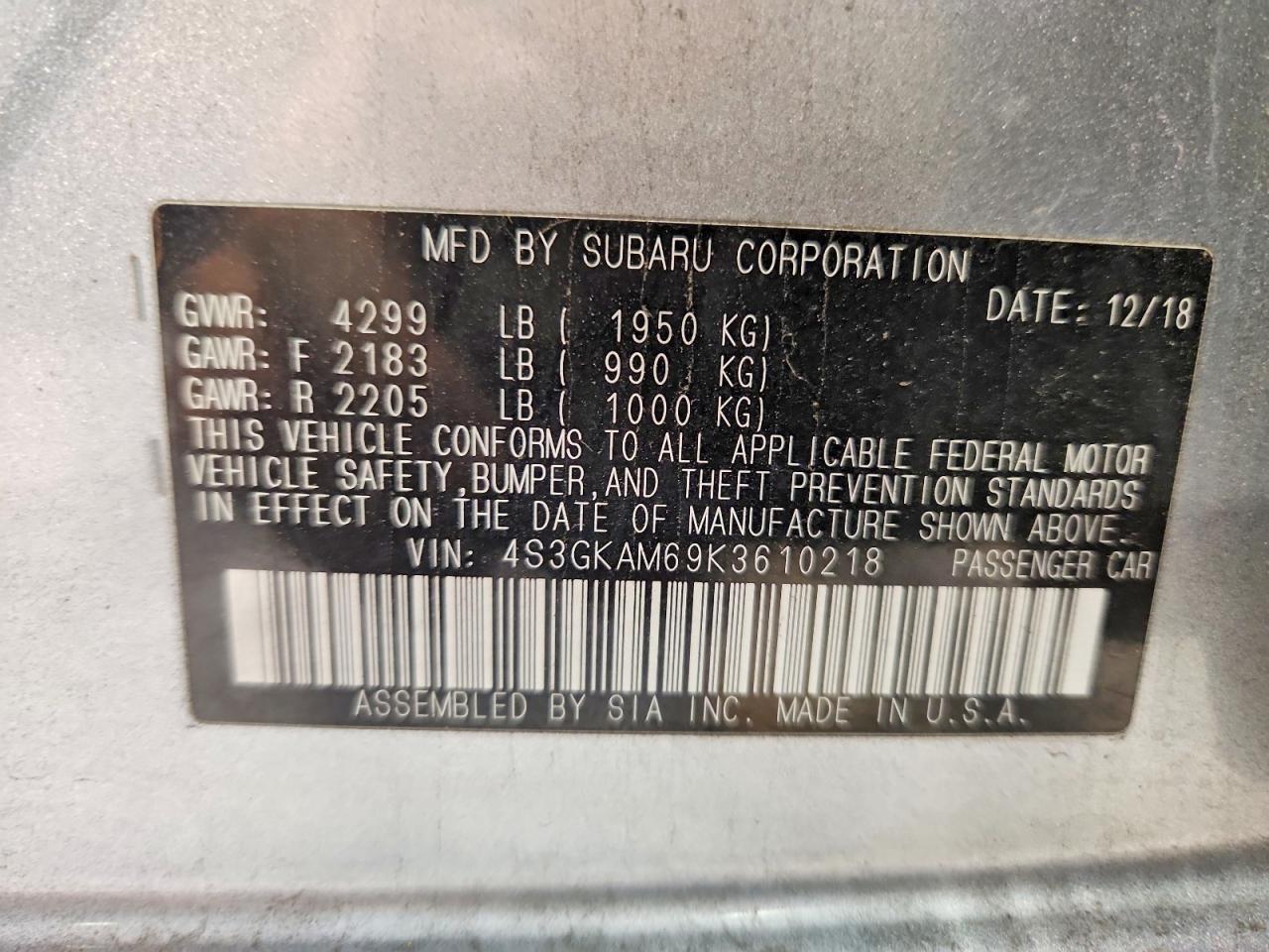 2019 SUBARU IMPREZA SPORT photo 12