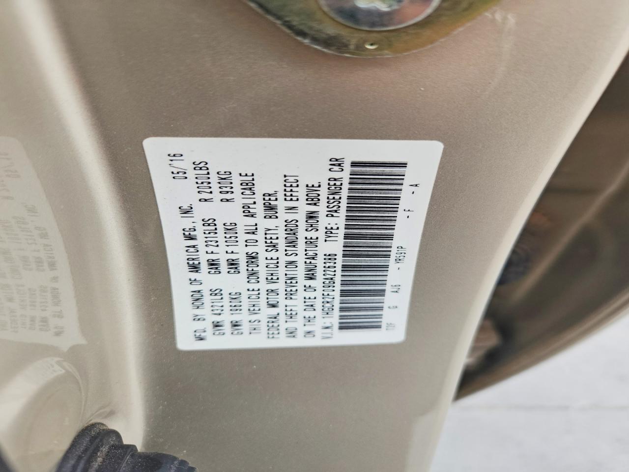 2016 HONDA ACCORD EX photo 23