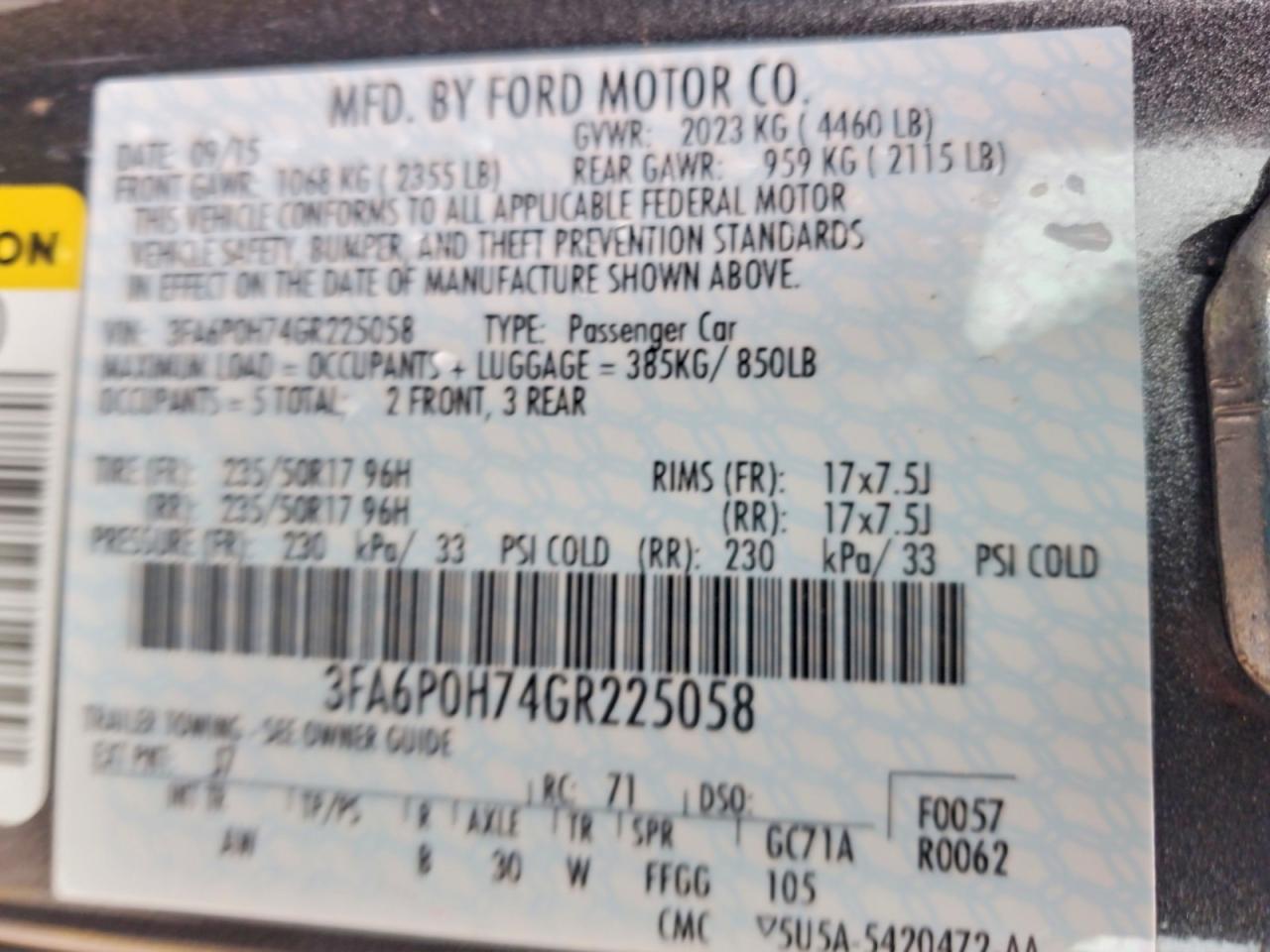 2016 FORD FUSION SE photo 23