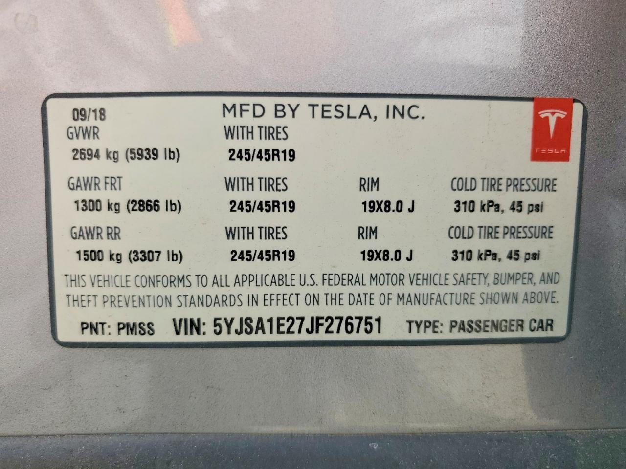 2018 TESLA MODEL S photo 23