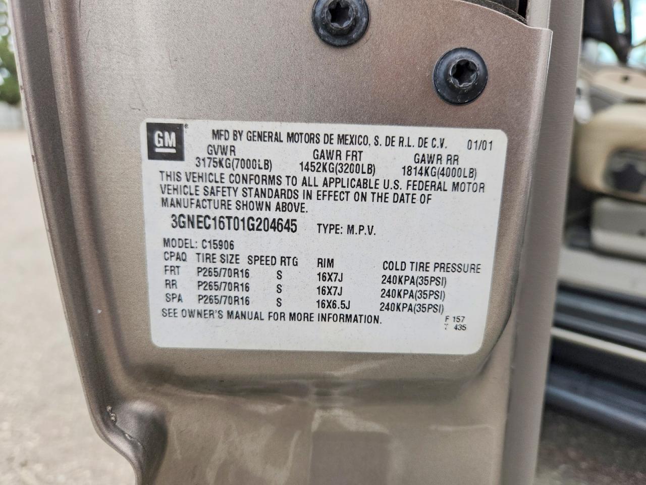 2001 CHEVROLET SUBURBAN C1500 photo 27