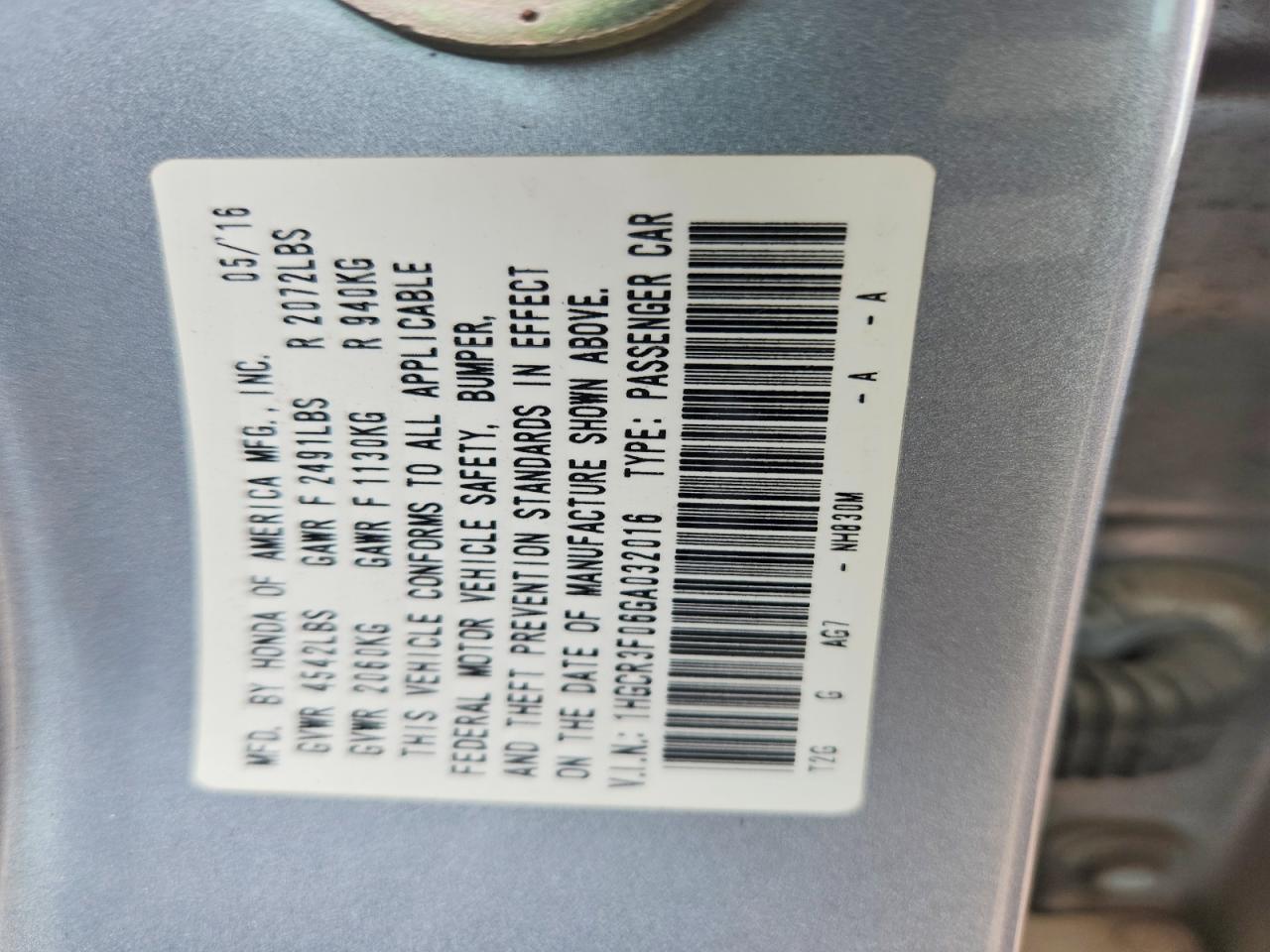2016 HONDA ACCORD EXL photo 13