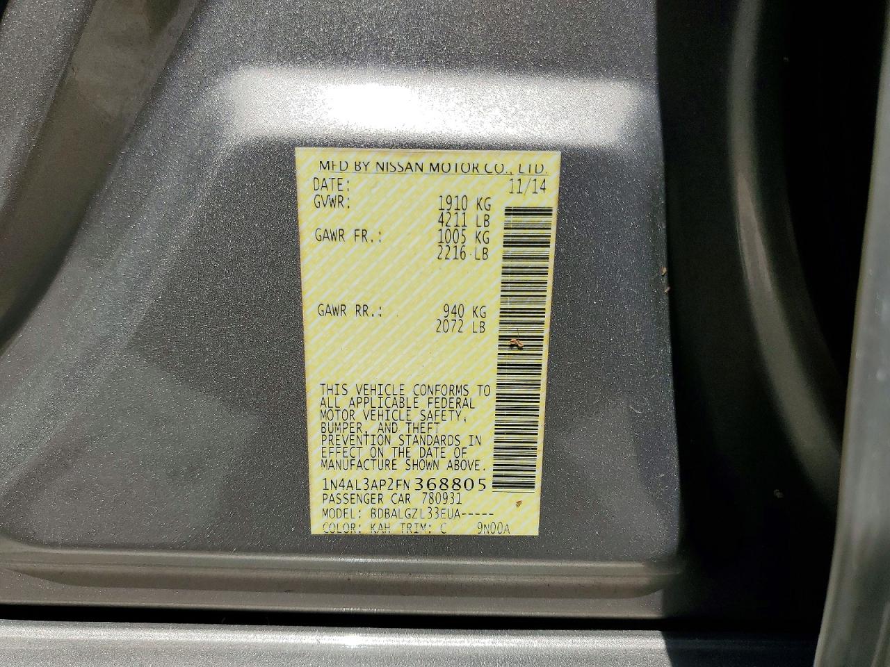 2015 NISSAN ALTIMA 2.5 S photo 34