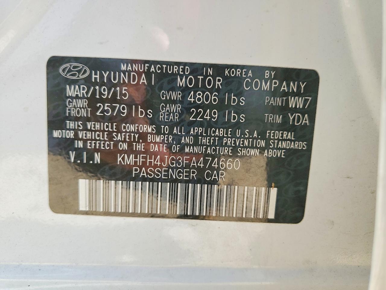 2015 HYUNDAI AZERA LIMITED photo 12
