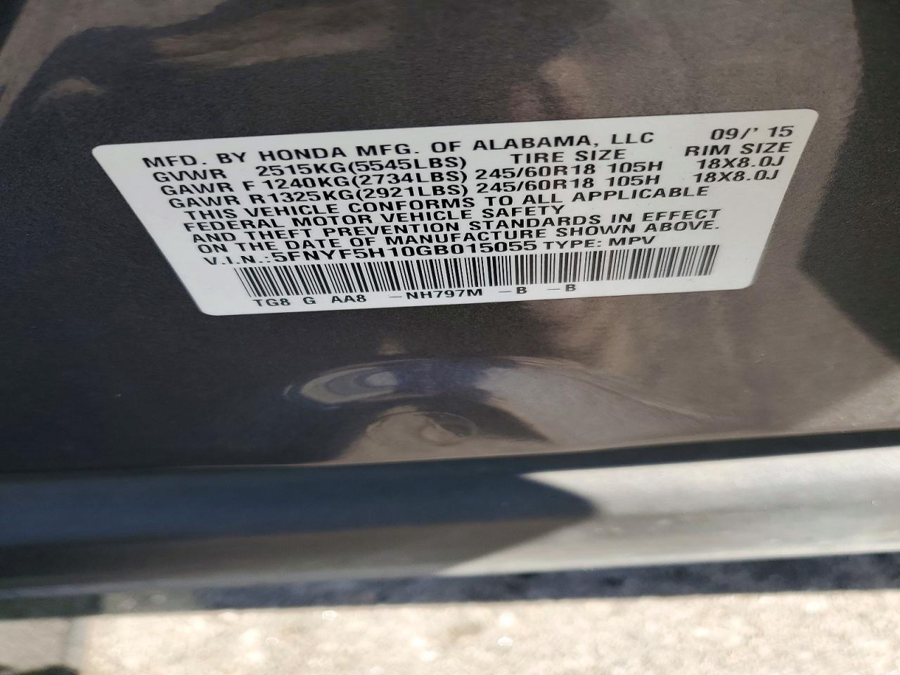 2016 HONDA PILOT LX photo 37