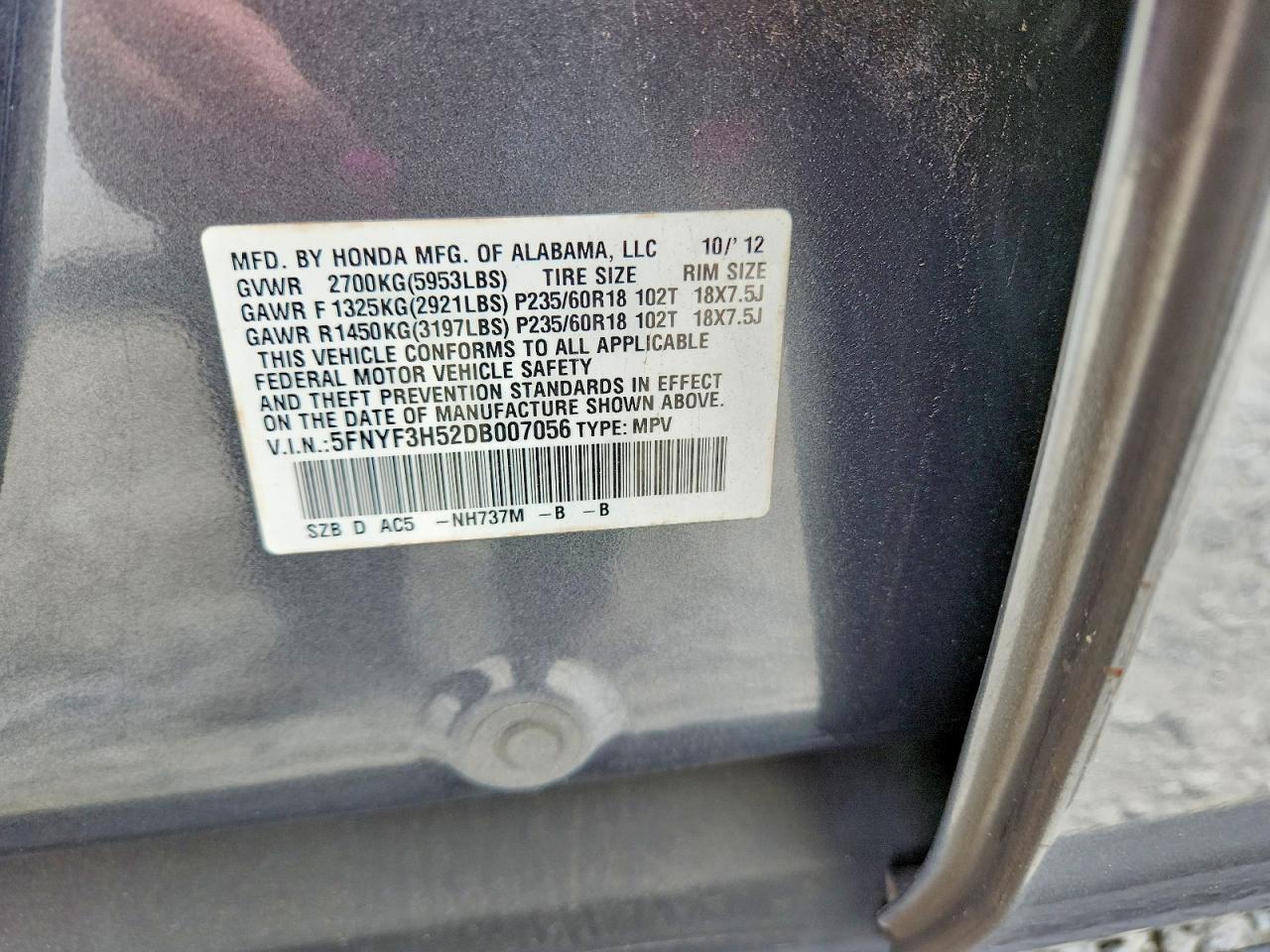 2013 HONDA PILOT EXL photo 13
