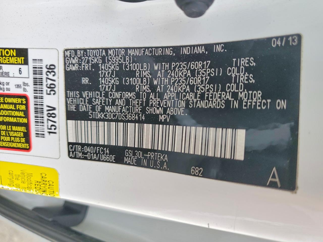 2013 TOYOTA SIENNA LE photo 25
