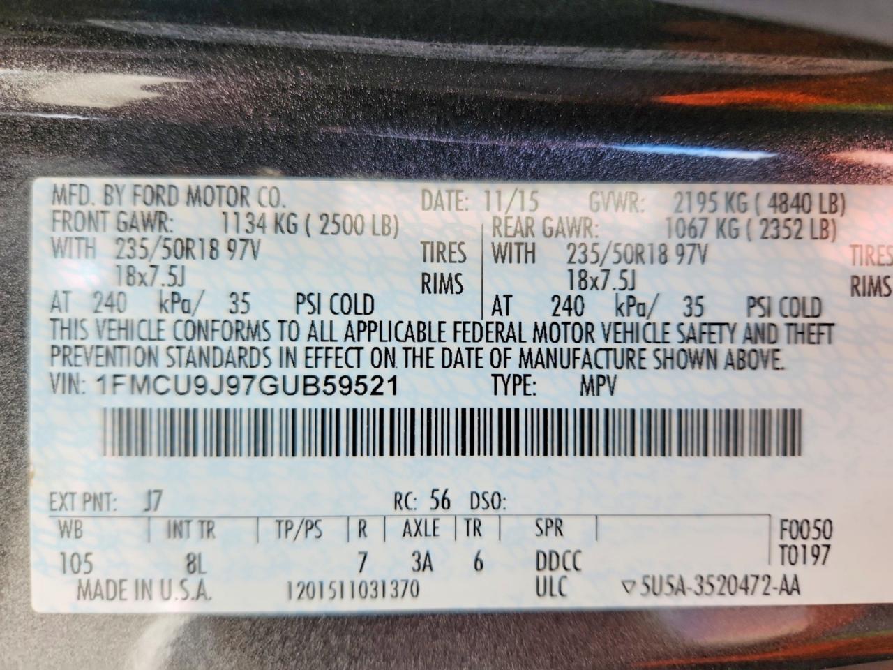 2016 FORD ESCAPE TITANIUM photo 14