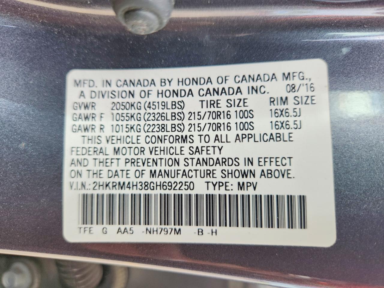 2016 HONDA CR-V LX photo 25