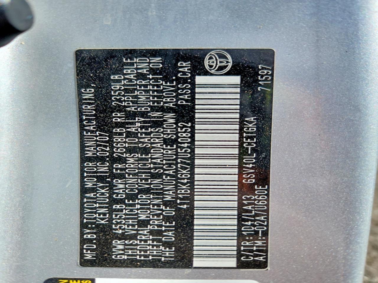 2007 TOYOTA CAMRY XLE V6 photo 37