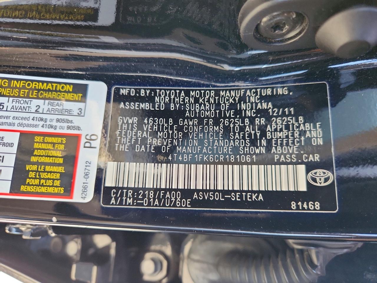 2012 TOYOTA CAMRY L photo 23