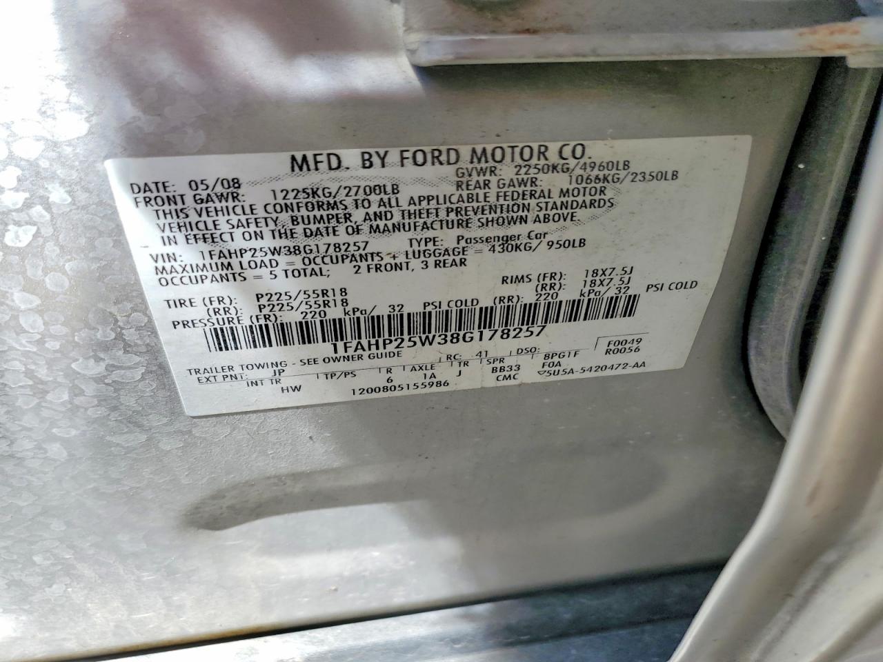 2008 FORD TAURUS LIMITED photo 23