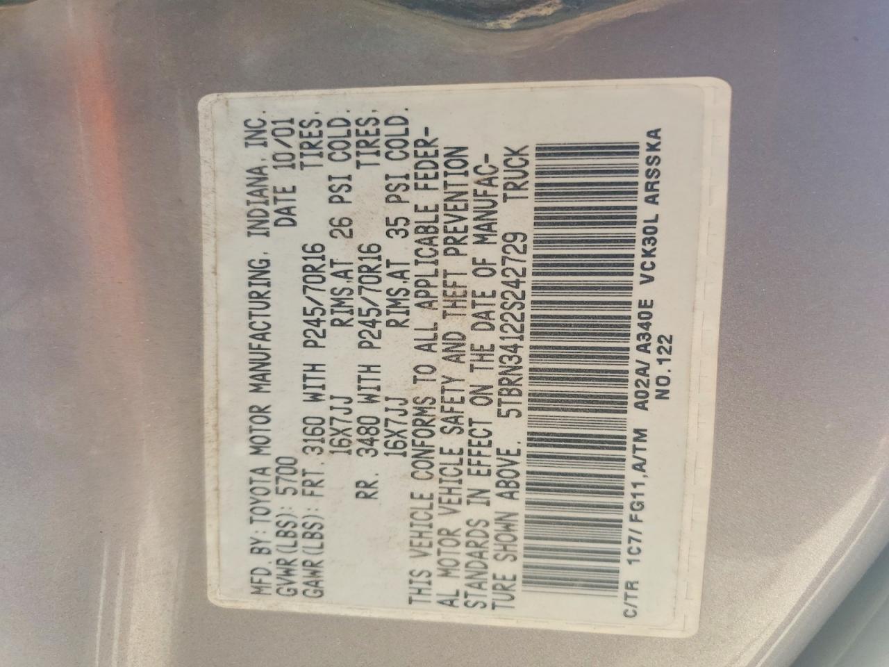 2002 TOYOTA TUNDRA ACCESS CAB SR5 photo 12
