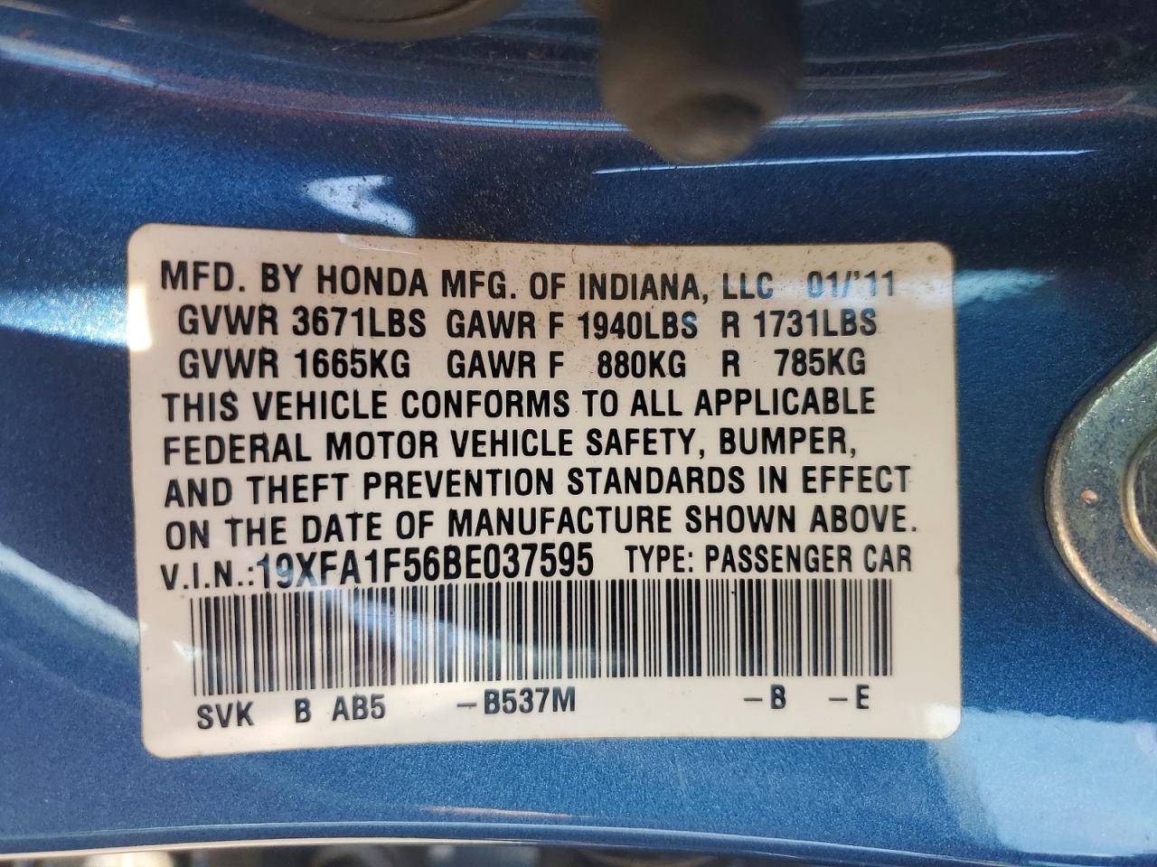 2011 HONDA CIVIC LX photo 23