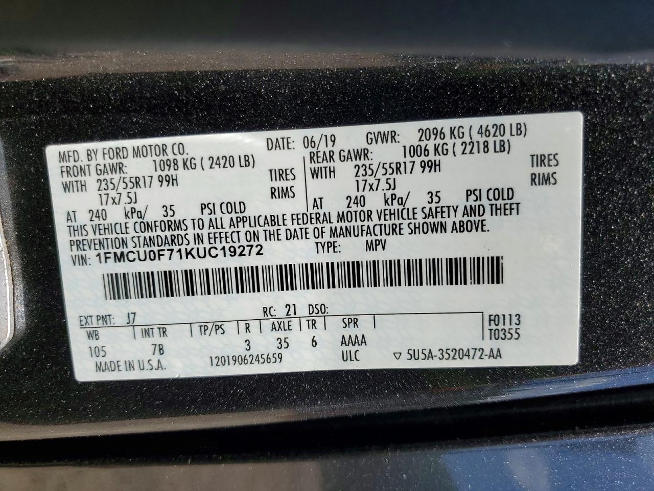 2019 FORD ESCAPE S photo 25