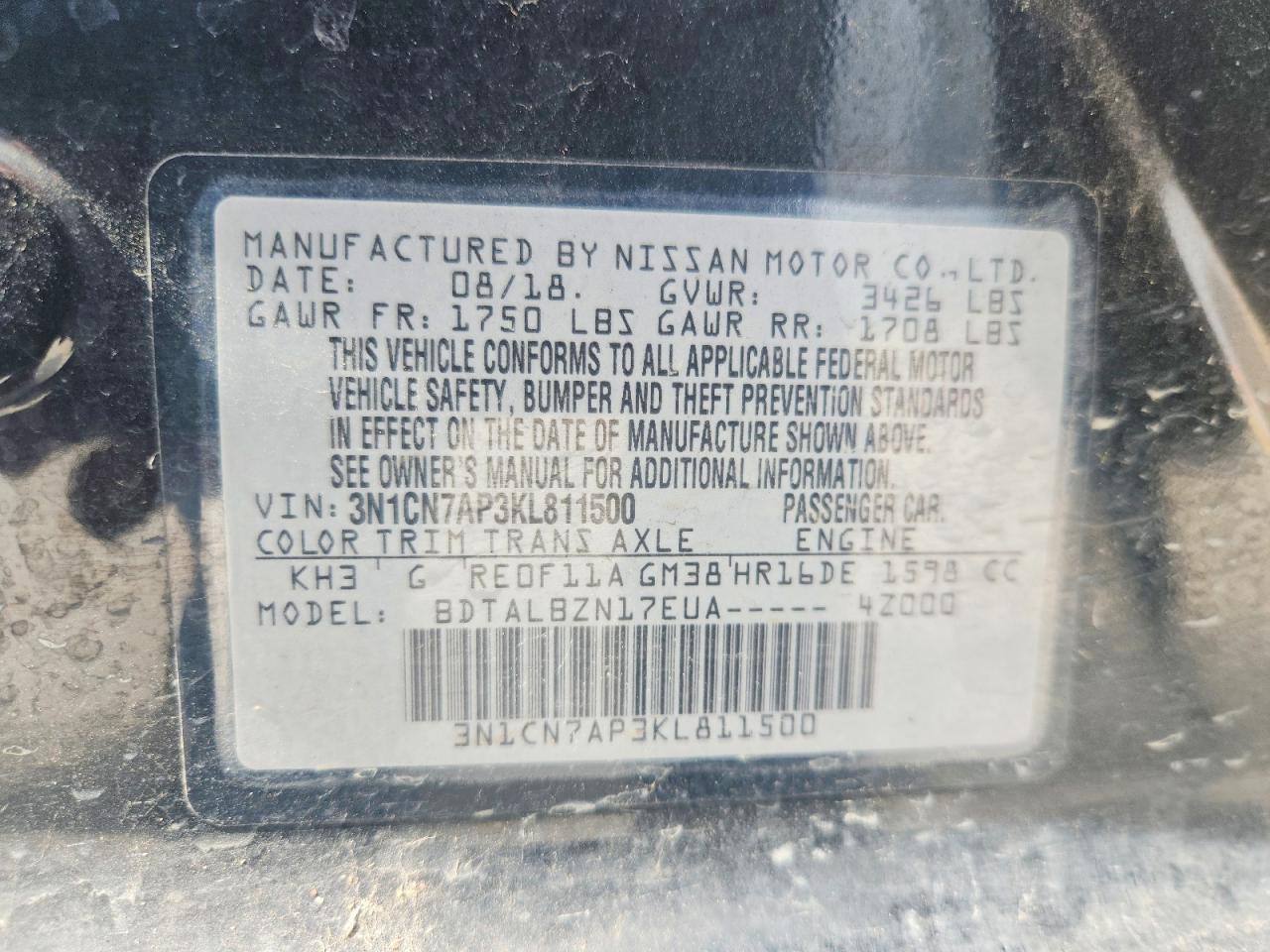2019 NISSAN VERSA SV photo 37