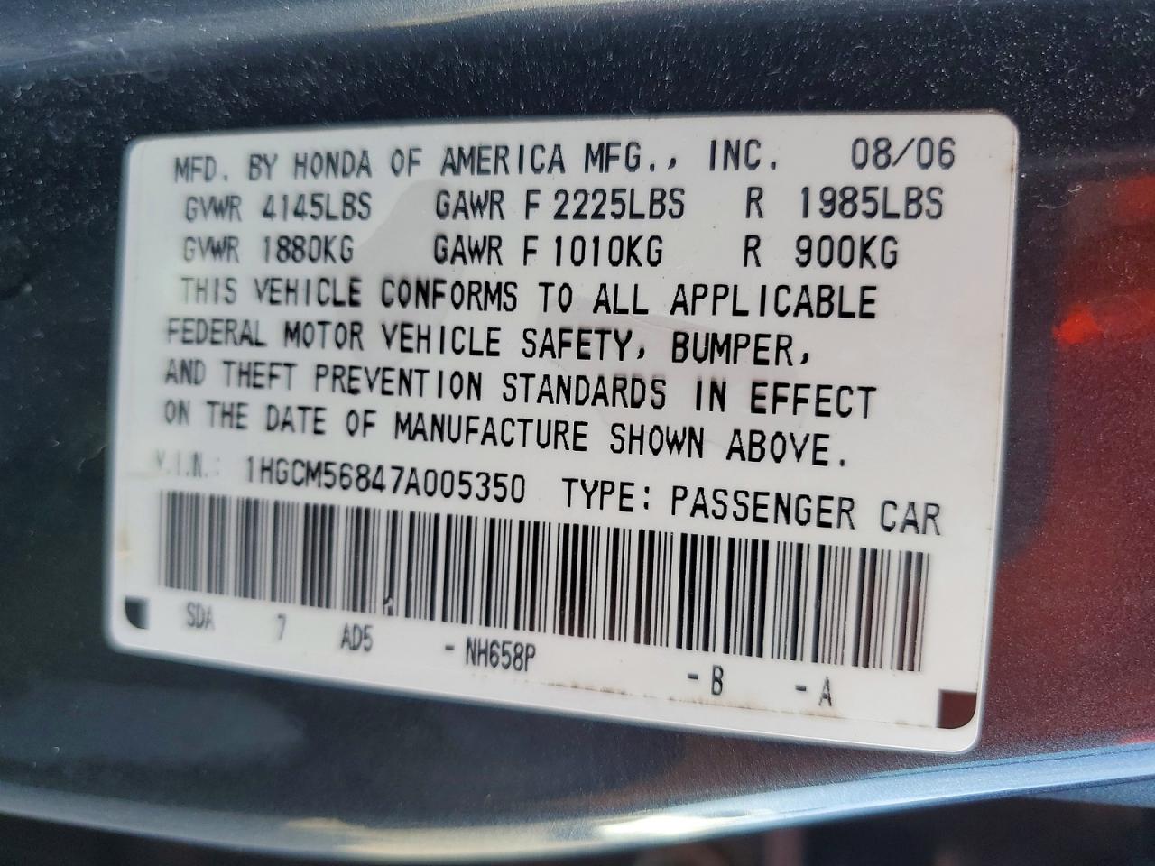 2007 HONDA ACCORD EX photo 23