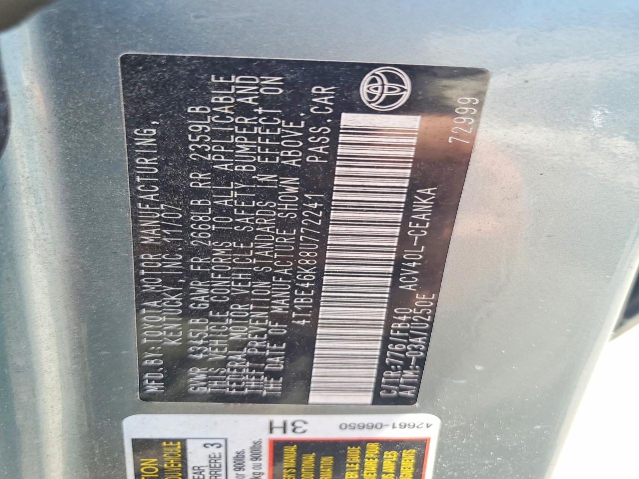 2008 TOYOTA CAMRY LE photo 23
