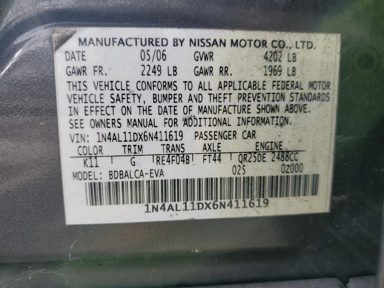 2006 NISSAN ALTIMA S photo 34