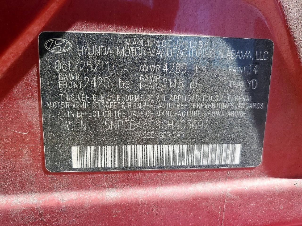 2012 HYUNDAI SONATA GLS photo 25