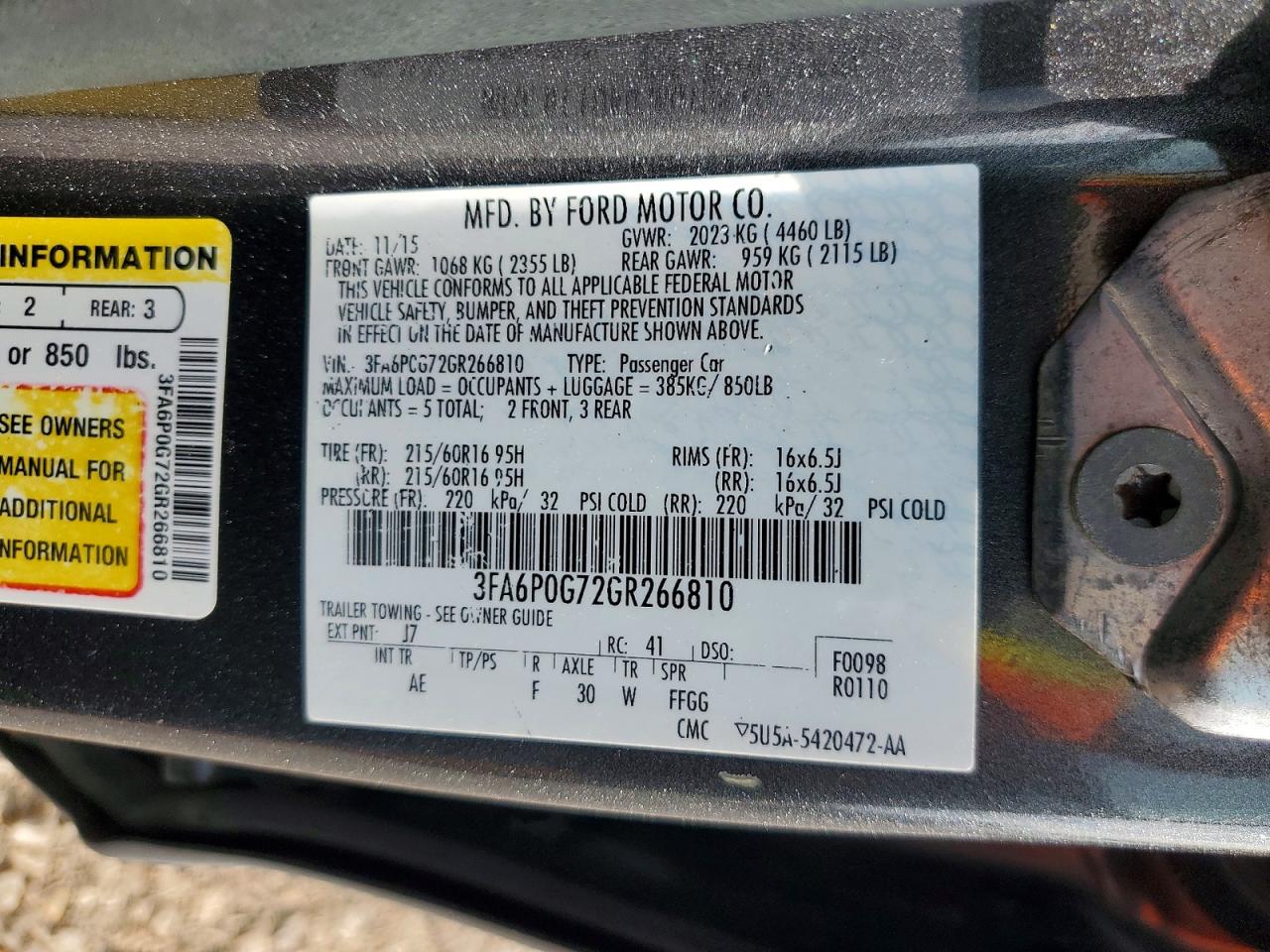 2016 FORD FUSION S photo 23