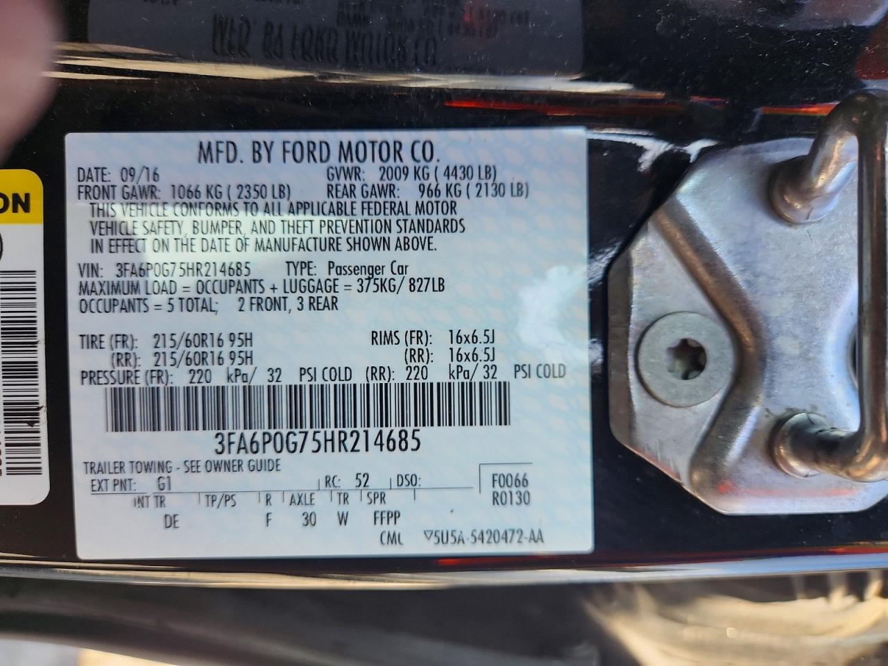 2017 FORD FUSION S photo 34