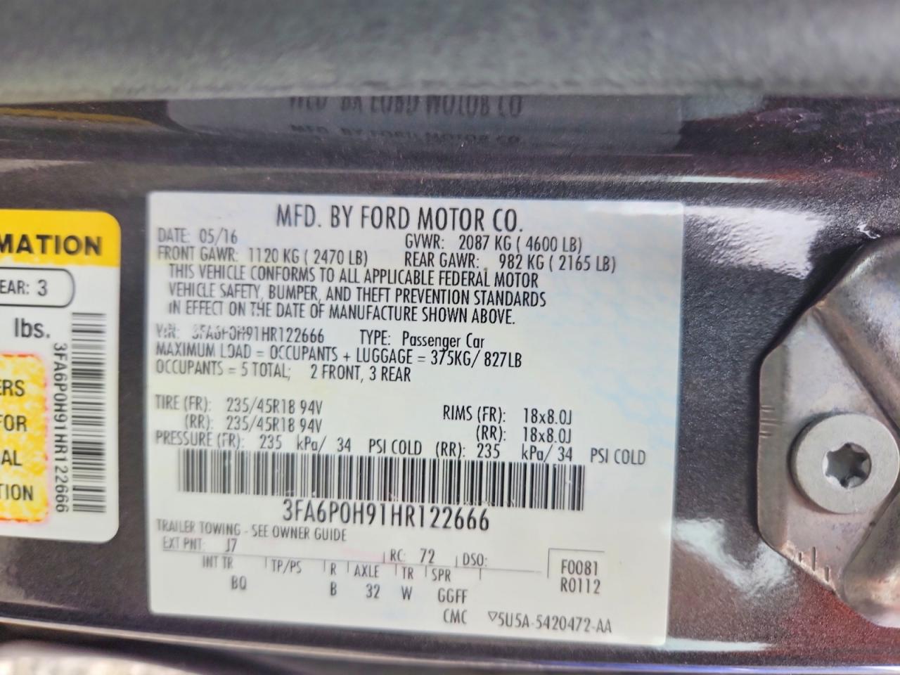 2017 FORD FUSION SE photo 23