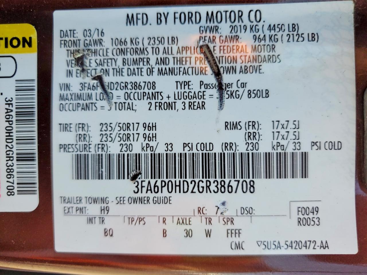 2016 FORD FUSION SE photo 12