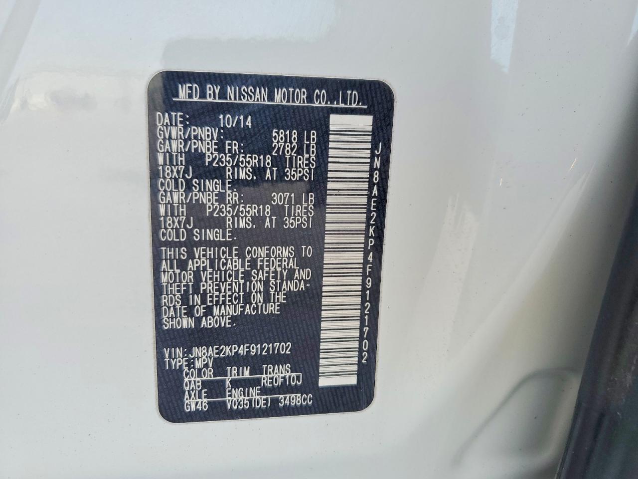 2015 NISSAN QUEST 3.5 SL photo 25