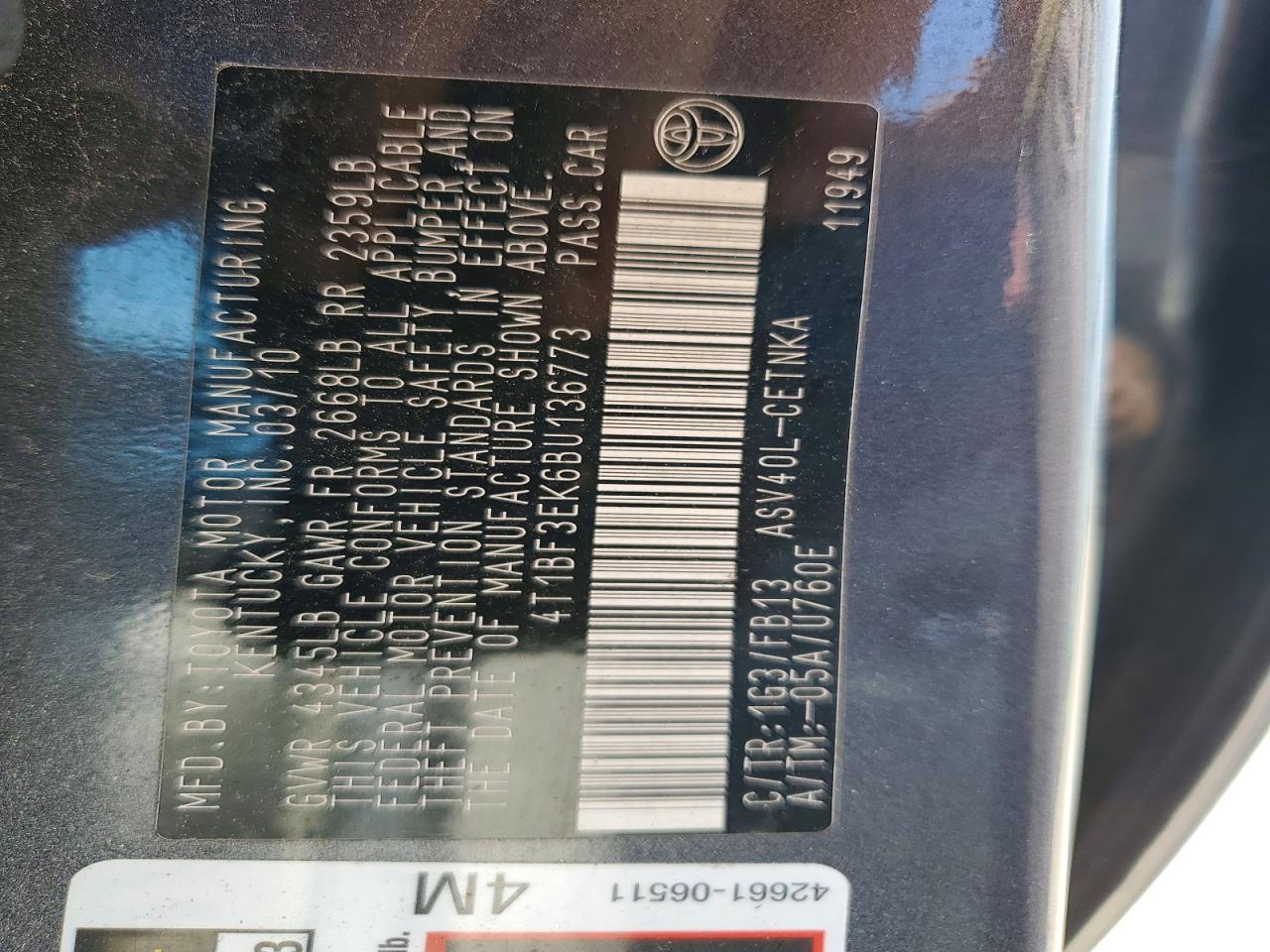 2011 TOYOTA CAMRY LE photo 23